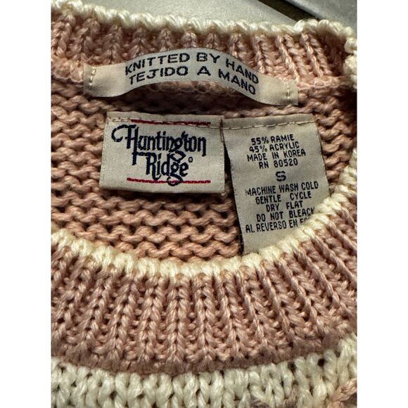 cottagecore sweater 80s vintage pastel pink peach floral embroidered  hand knit - Picture 3 of 5